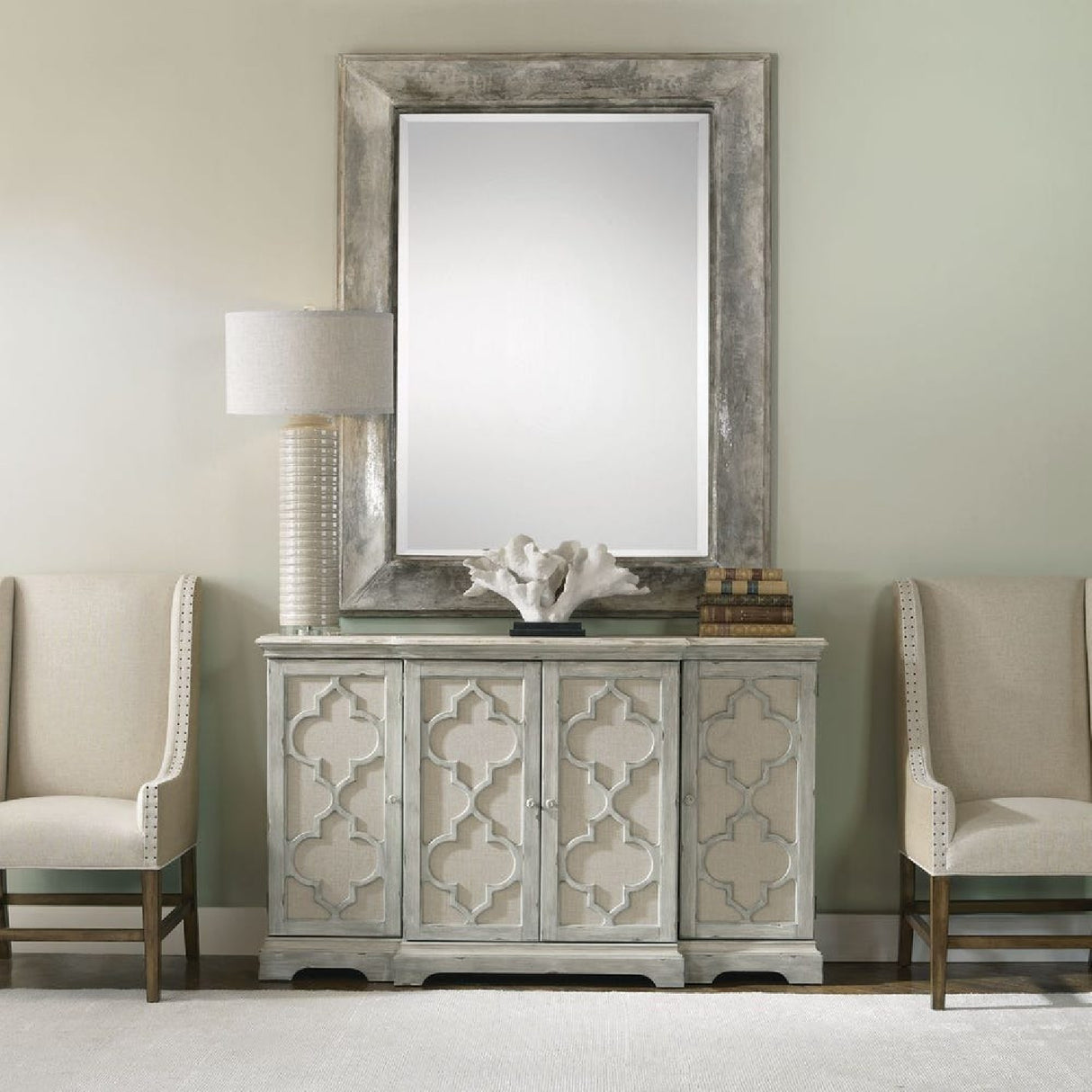 Gray Open-Carved 4-Door Cabinet | Oroa.com