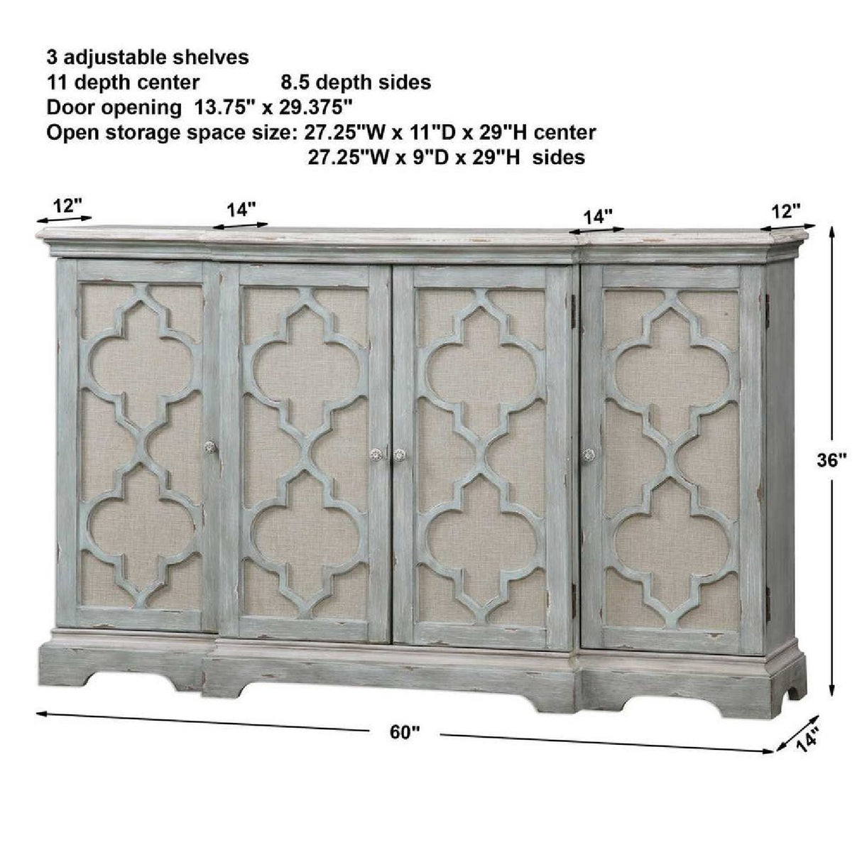 Gray Open-Carved 4-Door Cabinet | Oroa.com