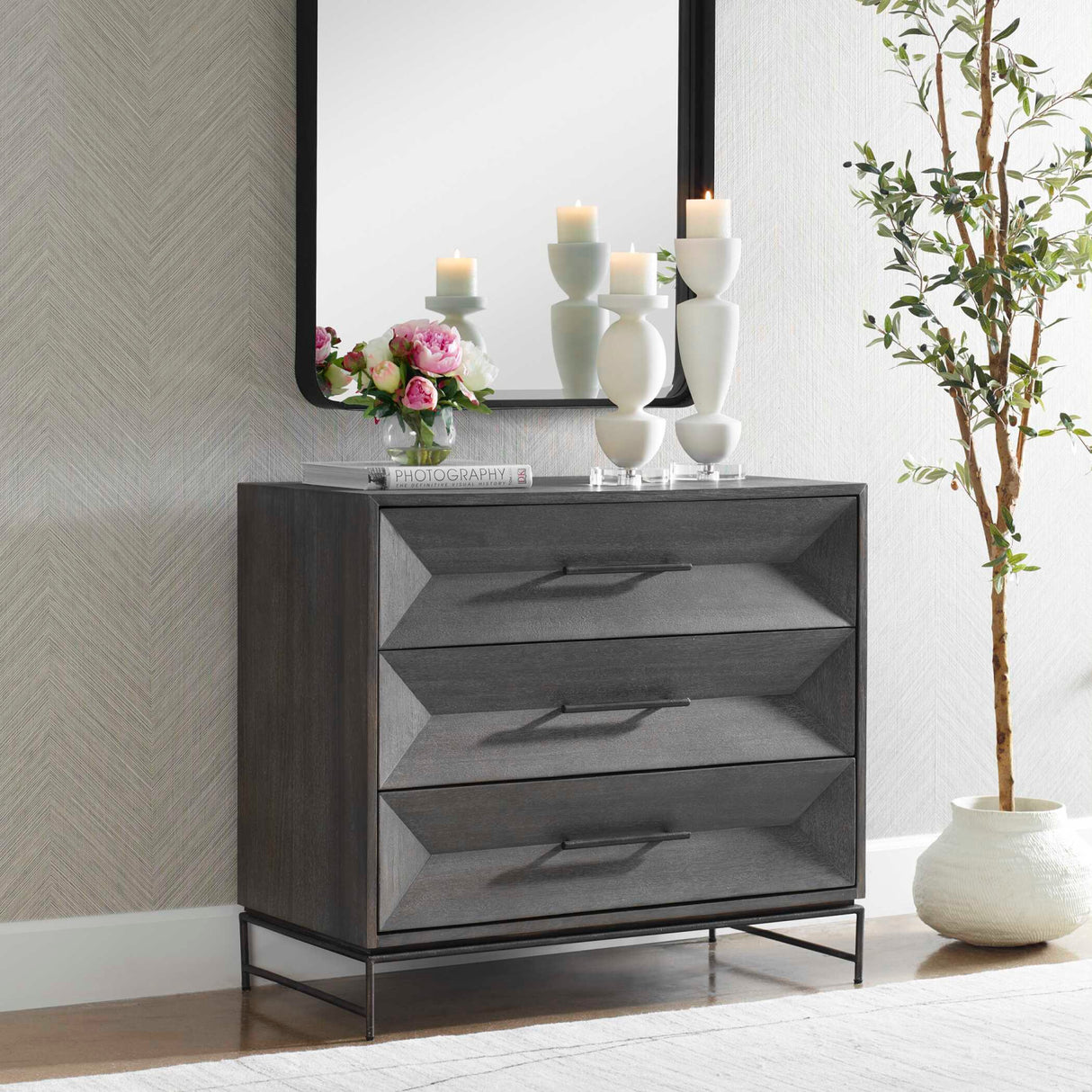 Gray Glazed Acacia 3-Drawer Chest | Oroa.com