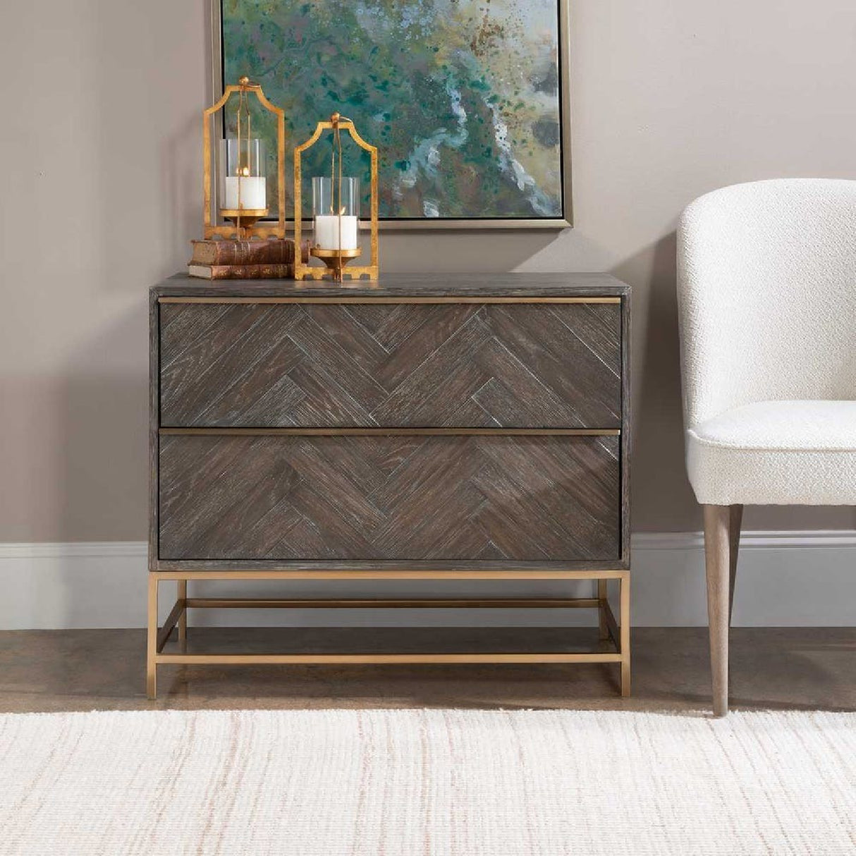 Oak Herringbone 2-Drawer Chest | Oroa.com