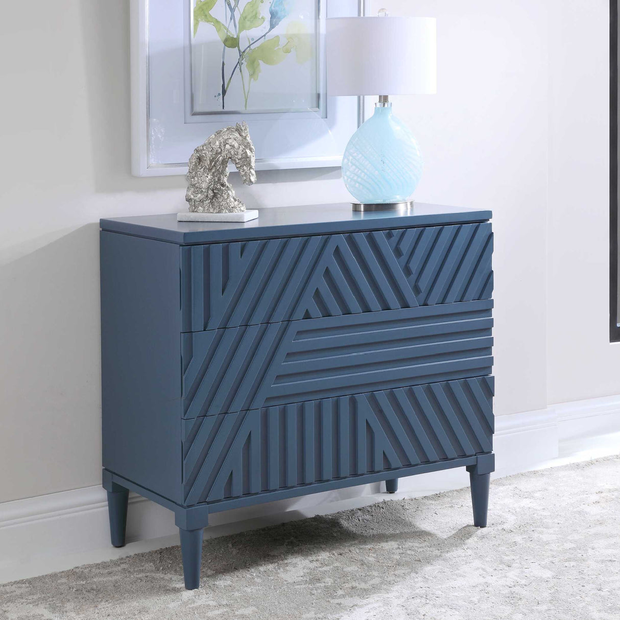 Geometric Carved 3-Drawer Chest | Oroa.com