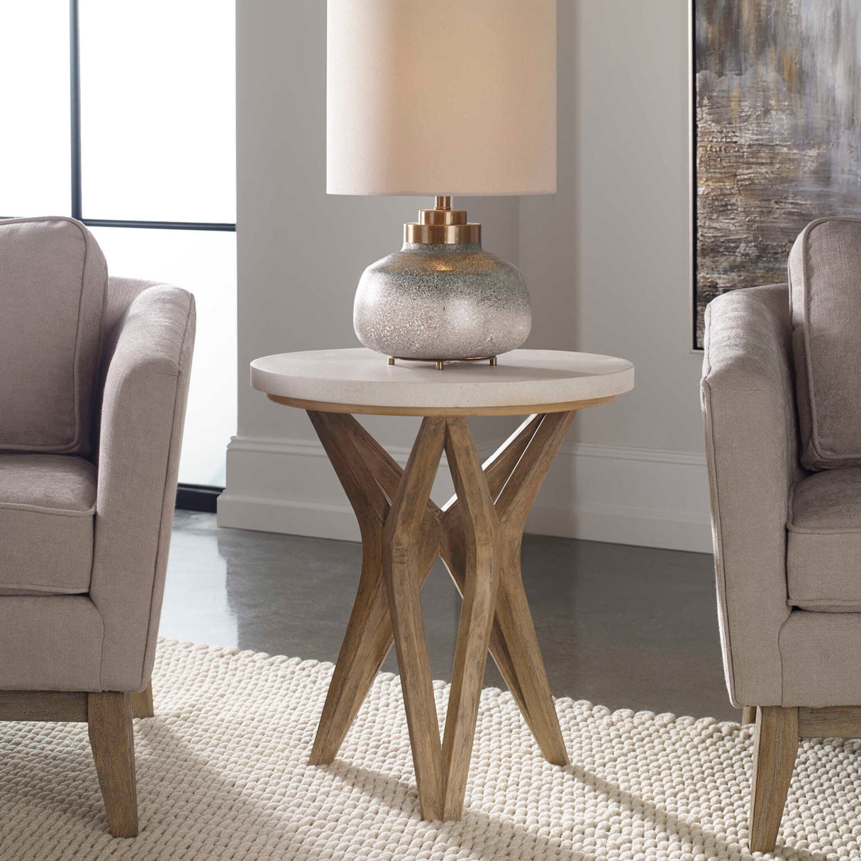 White Limestone Round Side Table | Oroa.com