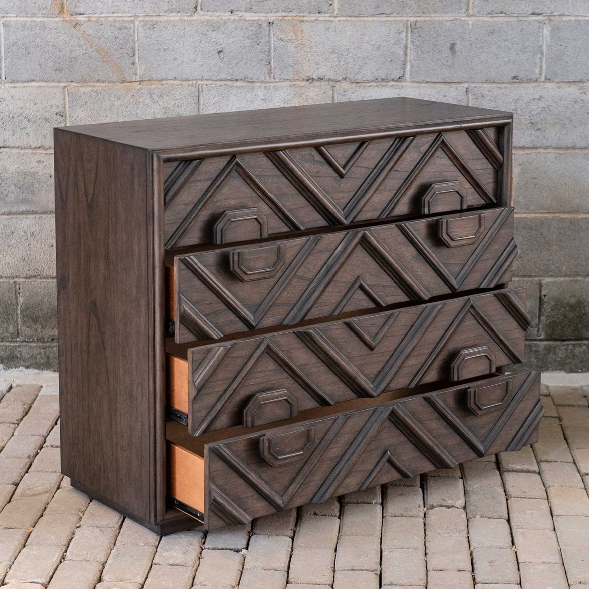 Geometric Carved 4-Drawer Chest | Oroa.com