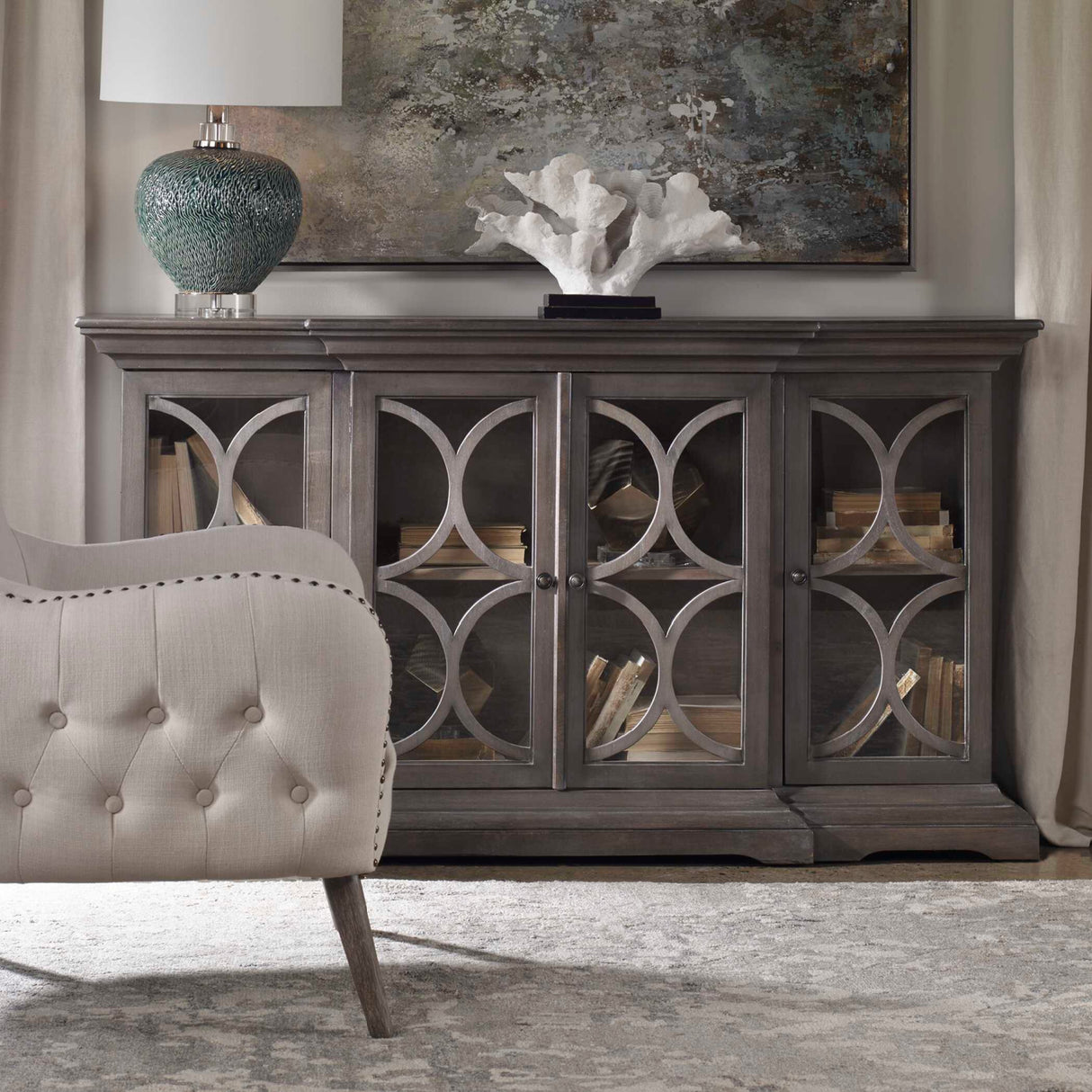 Open-Carved 4-Door Wooden Cabinet | Oroa.com