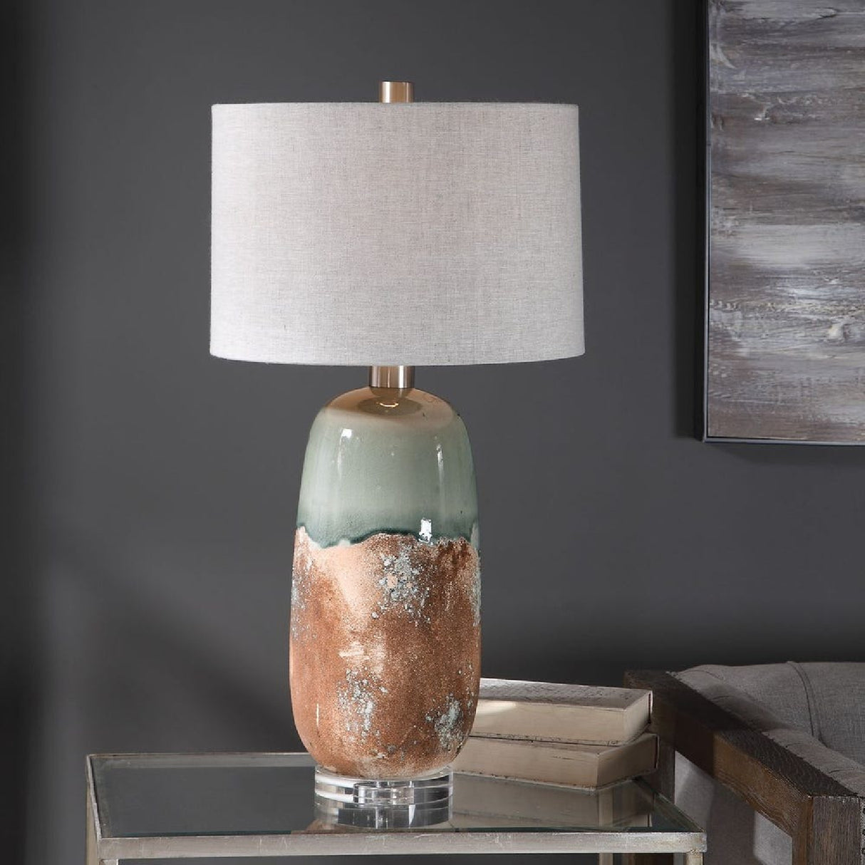 Terracotta & Green Ceramic Table Lamp | Oroa.com