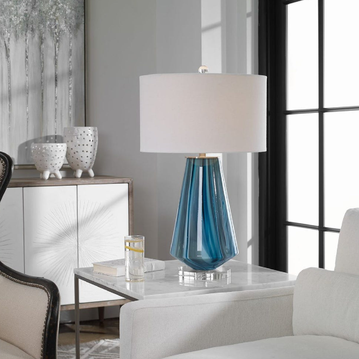 Teal Gray Glass Table Lamp | Oroa.com