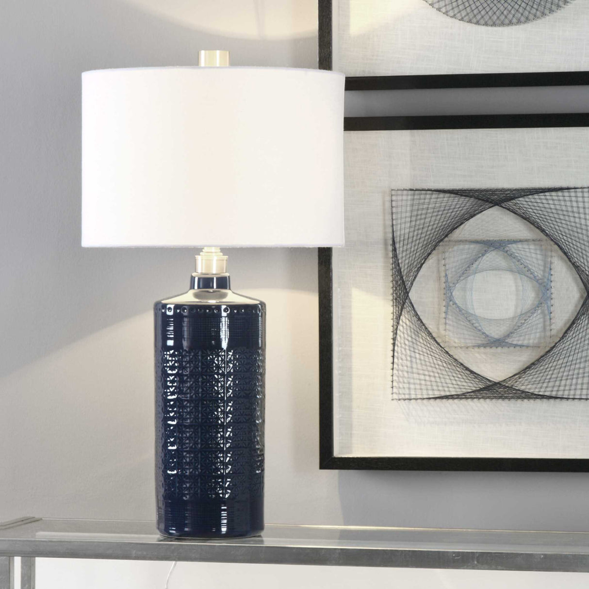 Blue Embossed Ceramic Table Lamp | Oroa.com