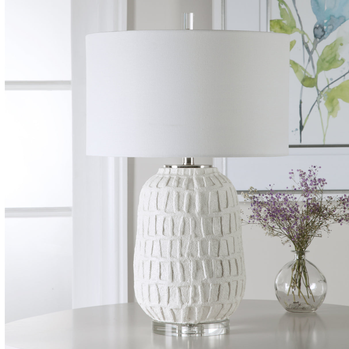 White Ceramic Grid Table Lamp | Oroa.com