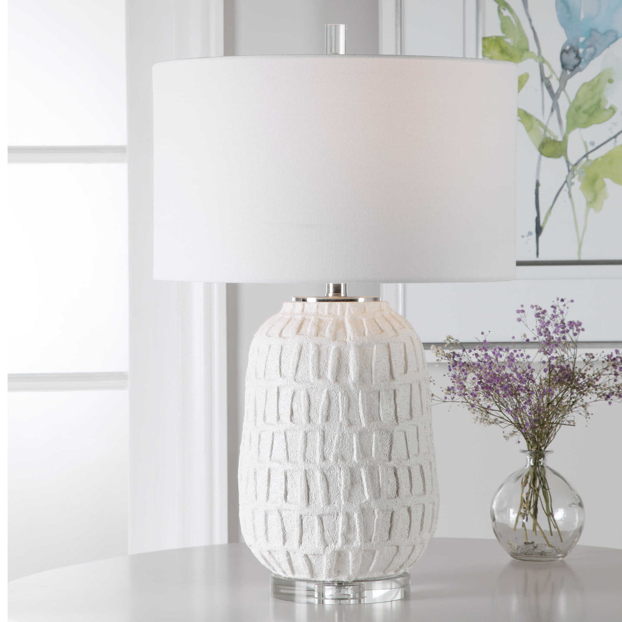 White Ceramic Grid Table Lamp | Oroa.com