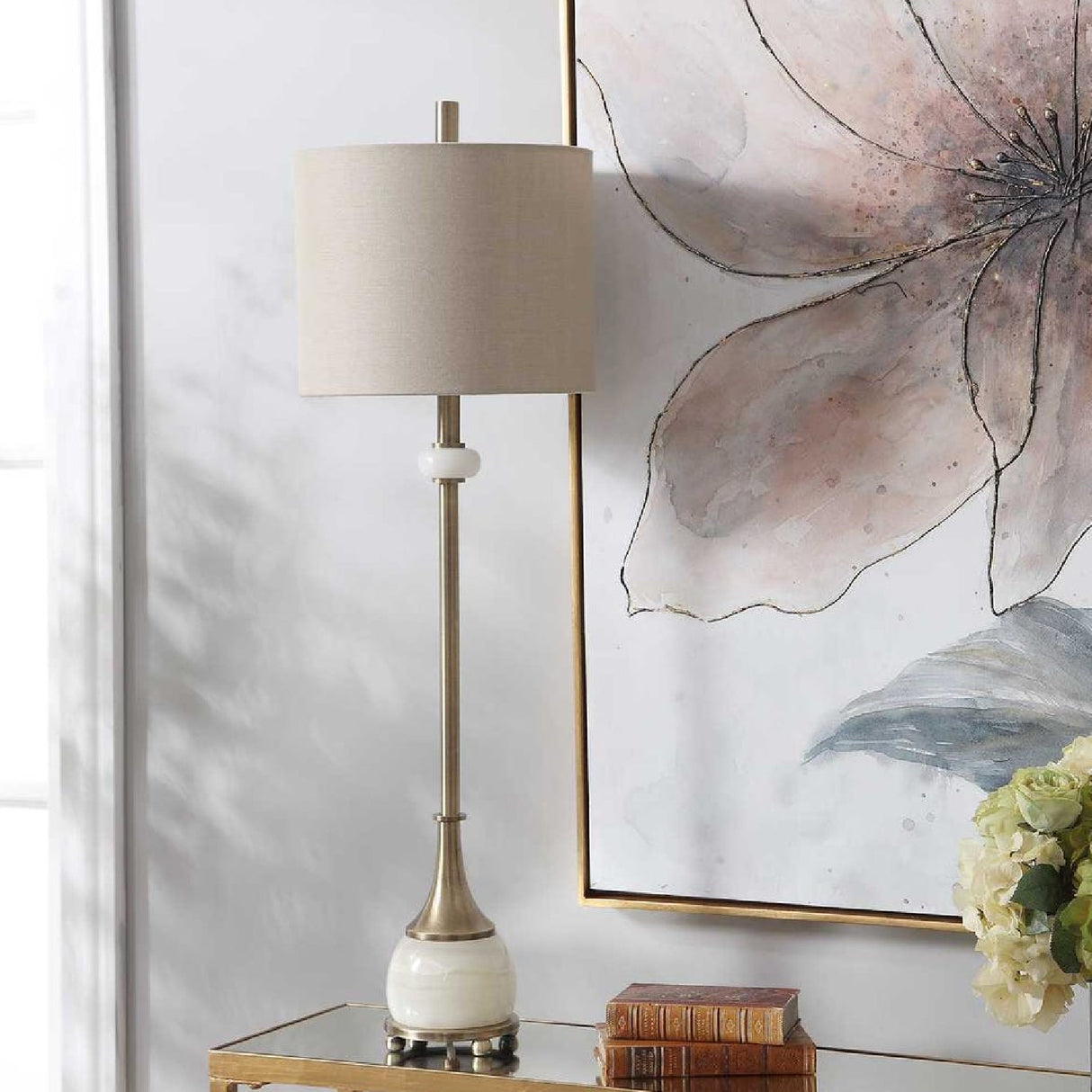 Polished White Marble Buffet Lamp | Oroa.com