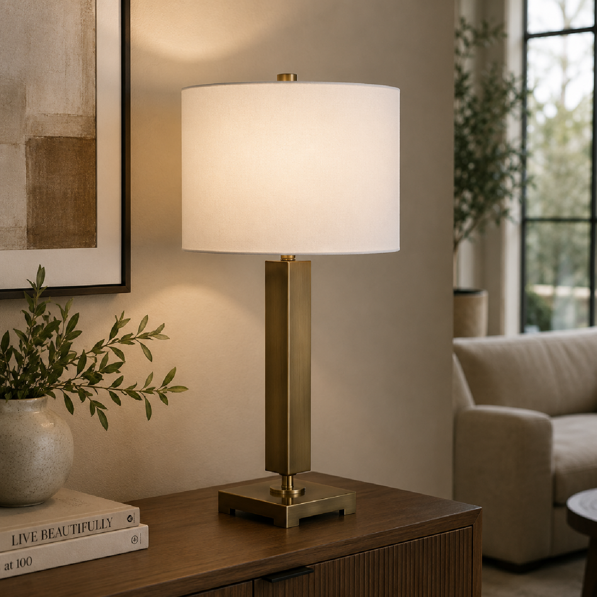 Antique Brass Column Table Lamp | Oroa.com
