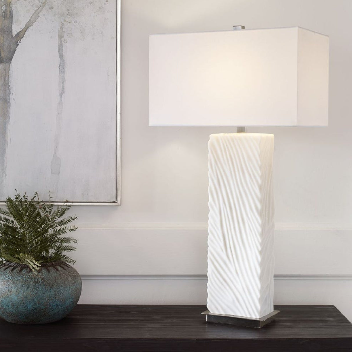 Carved White Stone Table Lamp | Oroa.com