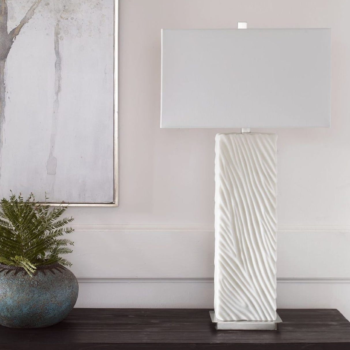 Carved White Stone Table Lamp | Oroa.com