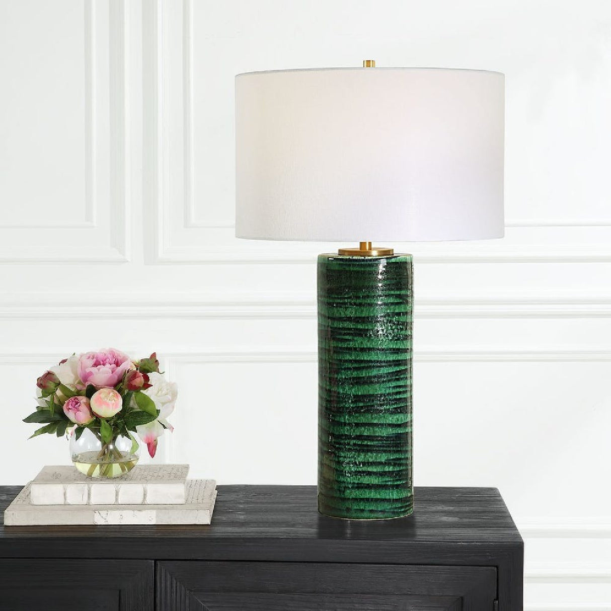 Striped Green Ceramic Table Lamp | Oroa.com