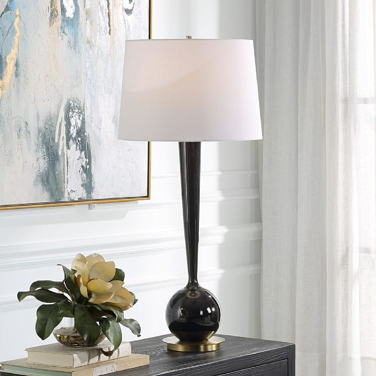Black Glazed Ceramic Table Lamp | Oroa.com