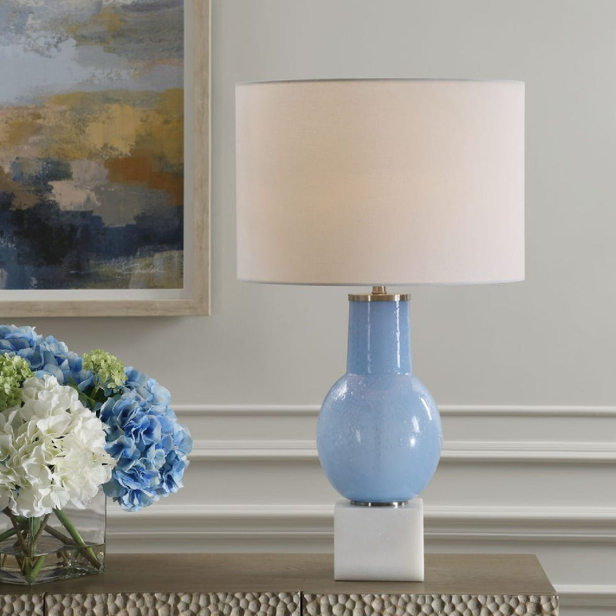 Seeded Blue Glass Table Lamp | Oroa.com