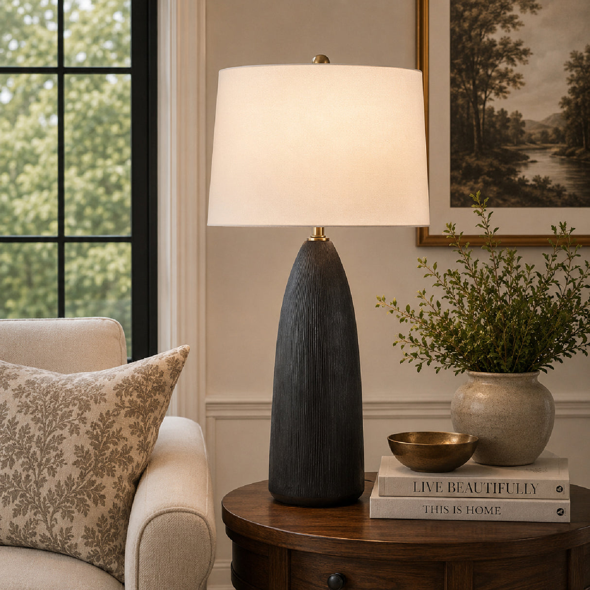 Textured Black Ceramic Table Lamp | Oroa.com