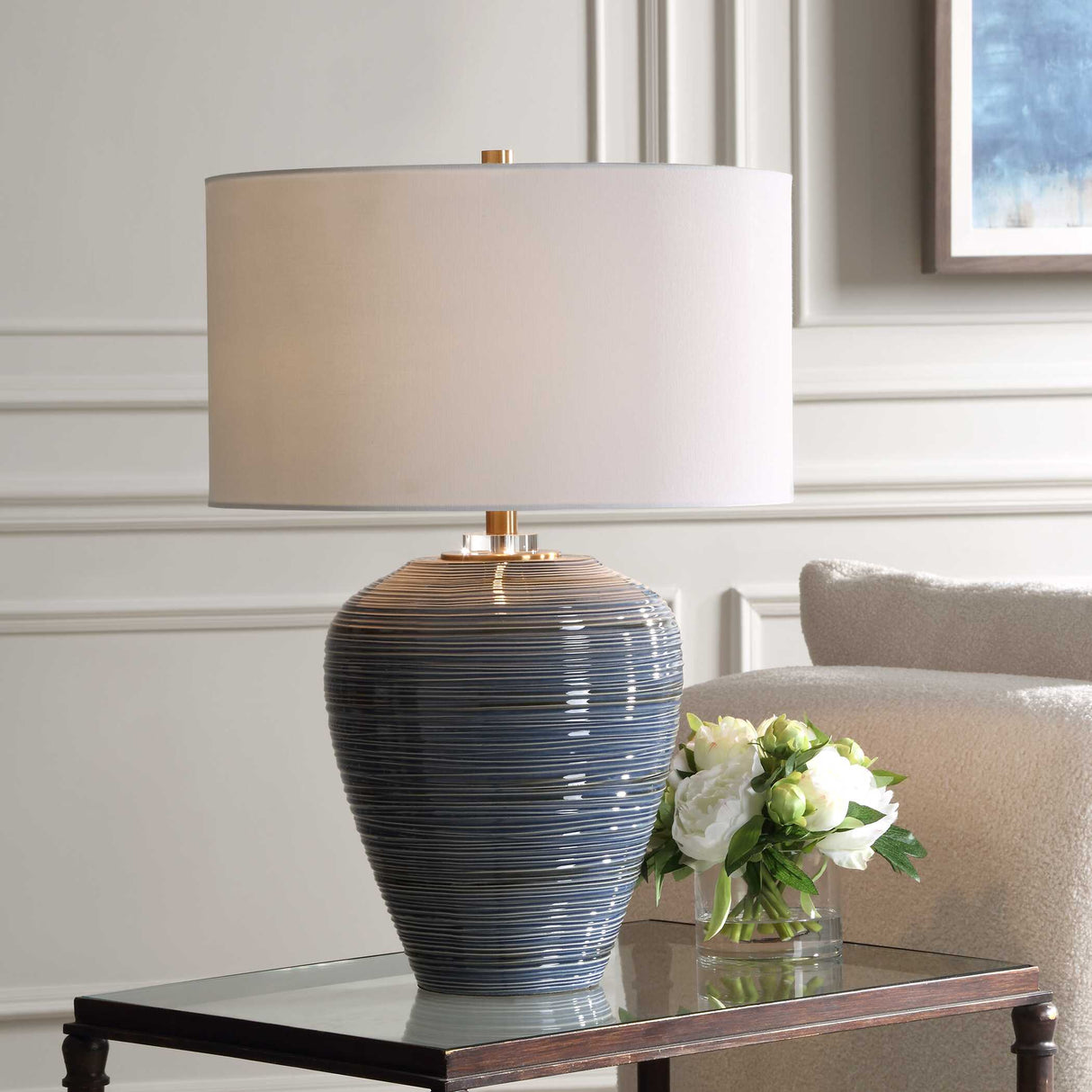 Ribbed Blue Ceramic Table Lamp | Oroa.com