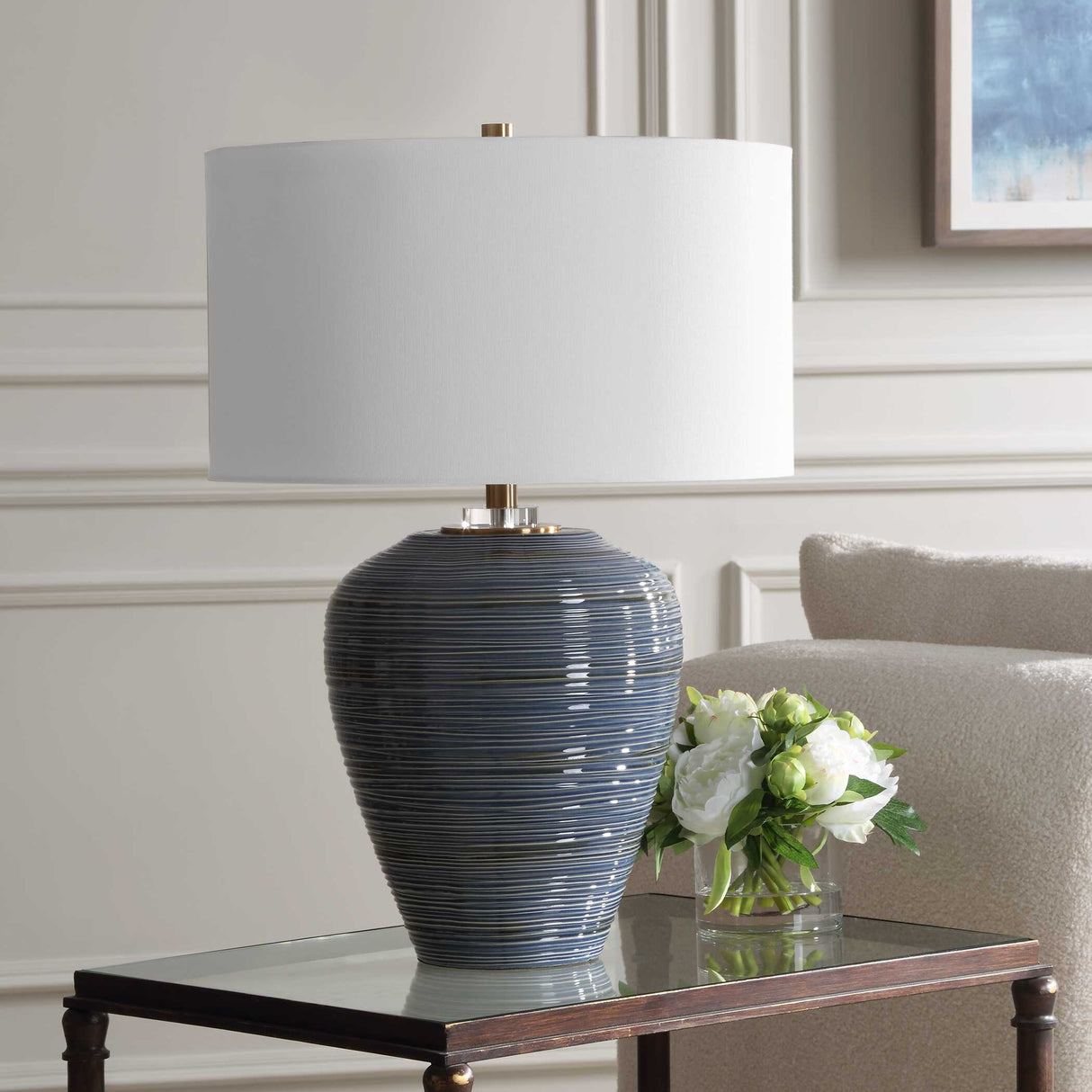 Ribbed Blue Ceramic Table Lamp | Oroa.com