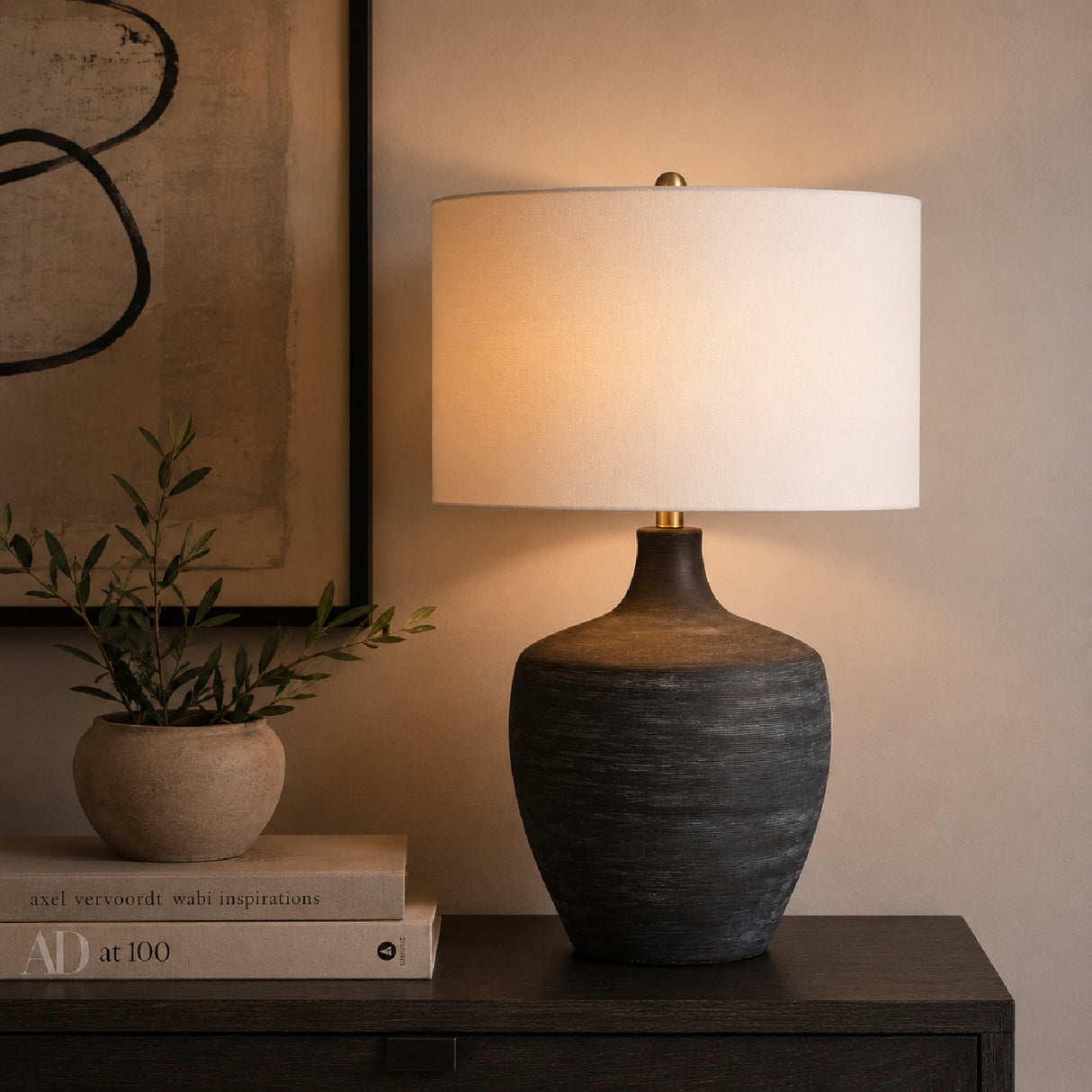 Ribbed Gray Ceramic Table Lamp | Oroa.com