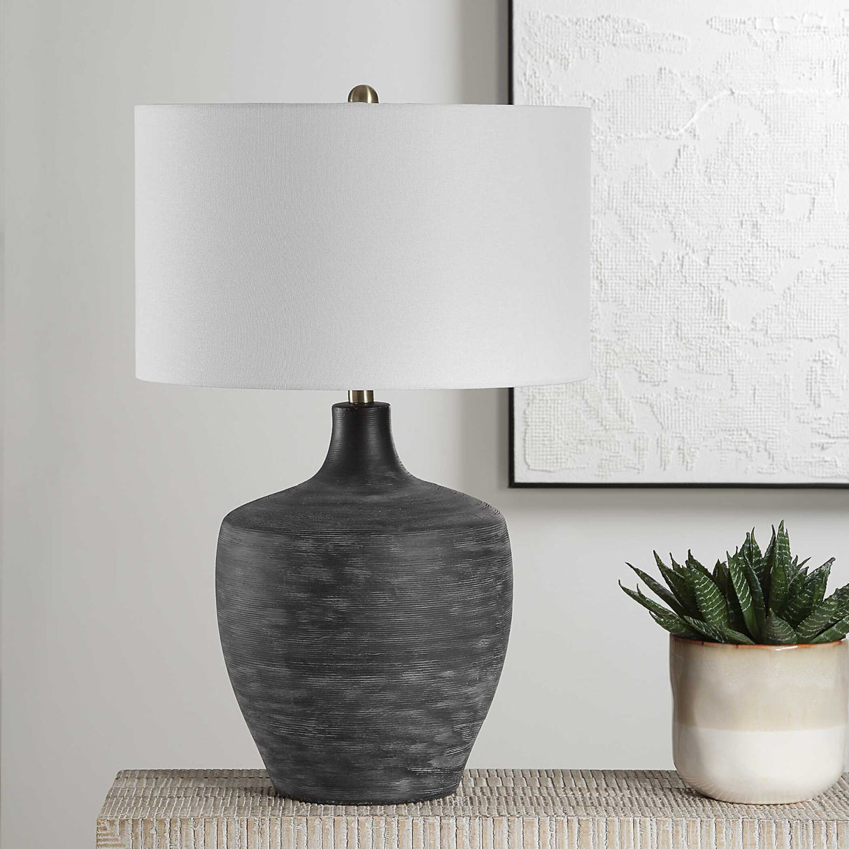 Ribbed Gray Ceramic Table Lamp | Oroa.com