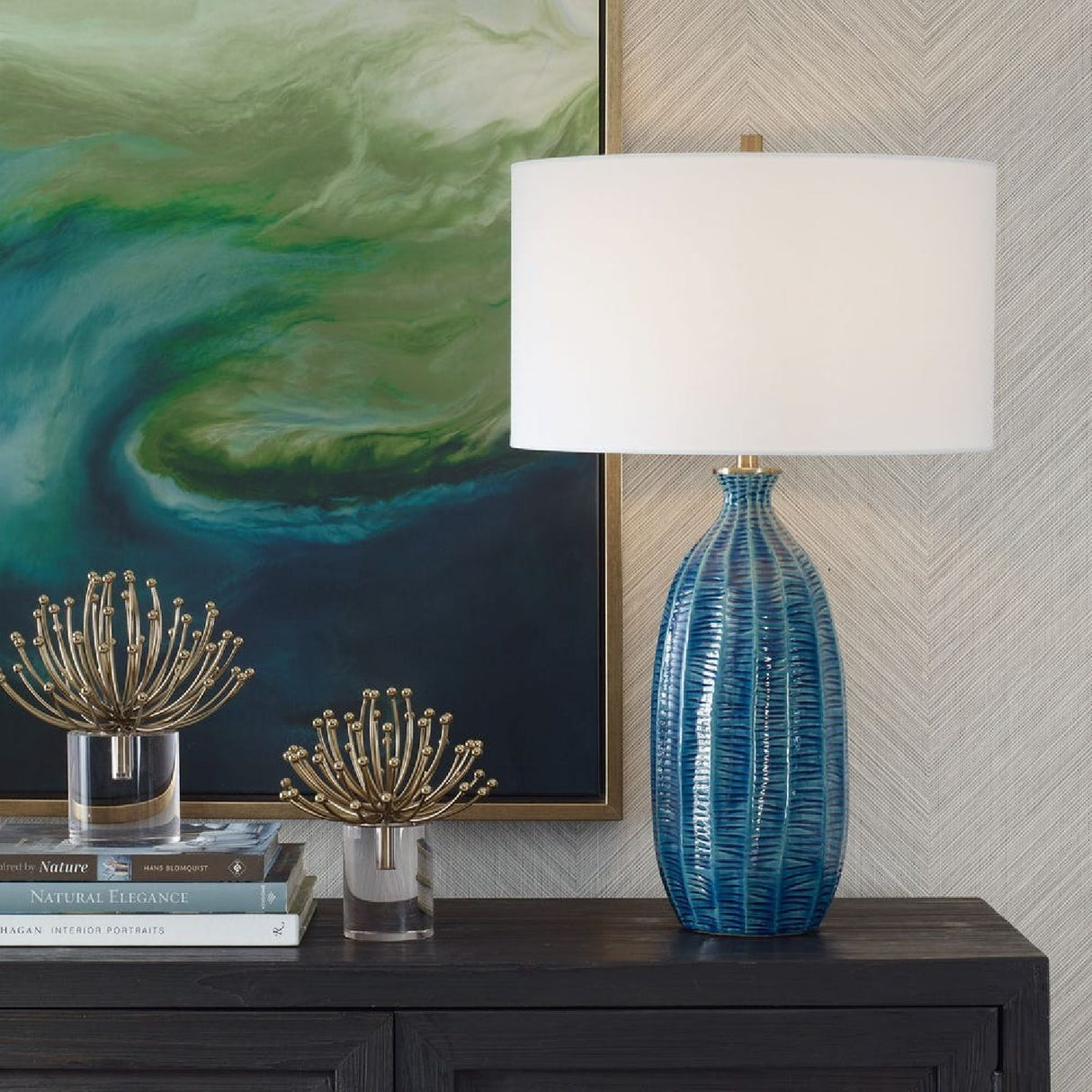 Blue Organic-Fluted Ceramic Table Lamp | Oroa.com