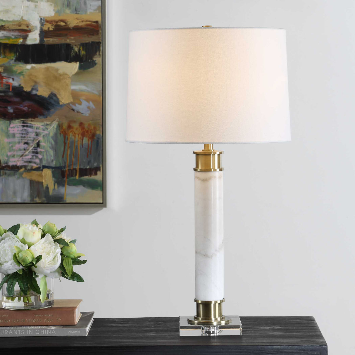 White Marble Column Table Lamp | Oroa.com