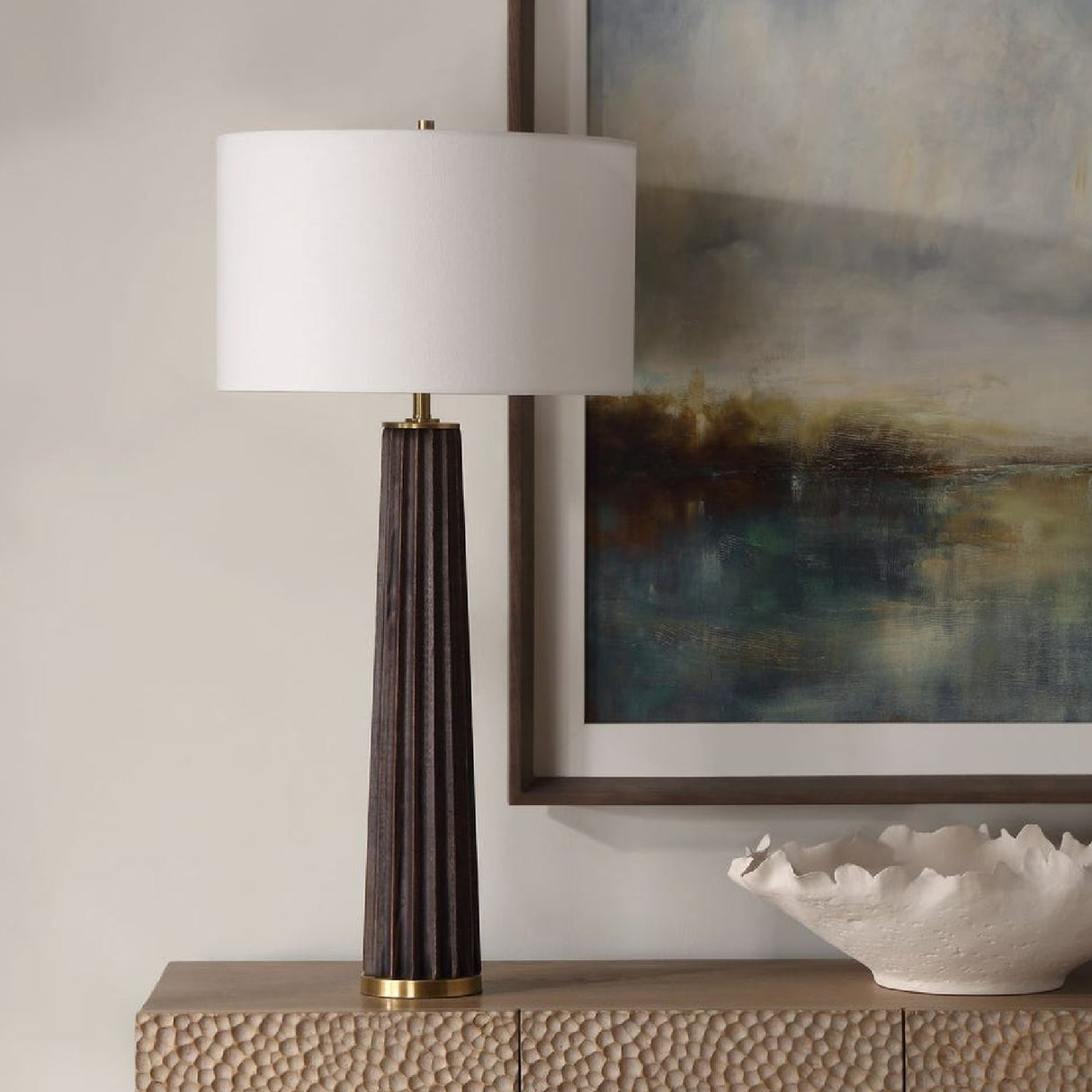 Scalloped Dark Oak Table Lamp | Oroa.com