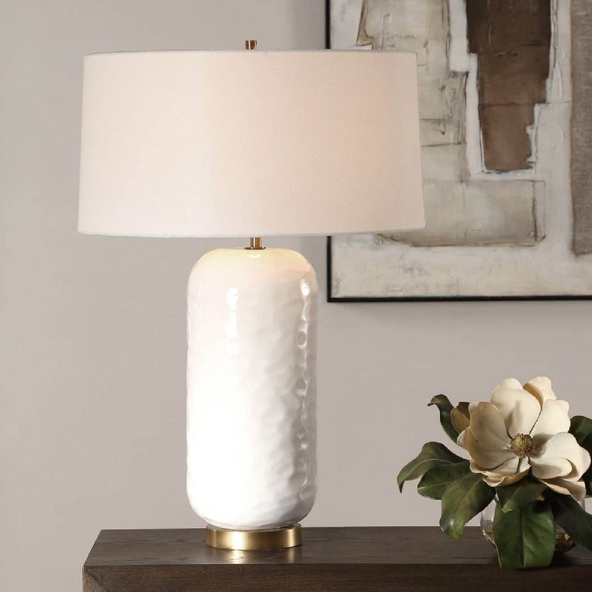 White Linen Drum Table Lamp | Oroa.com
