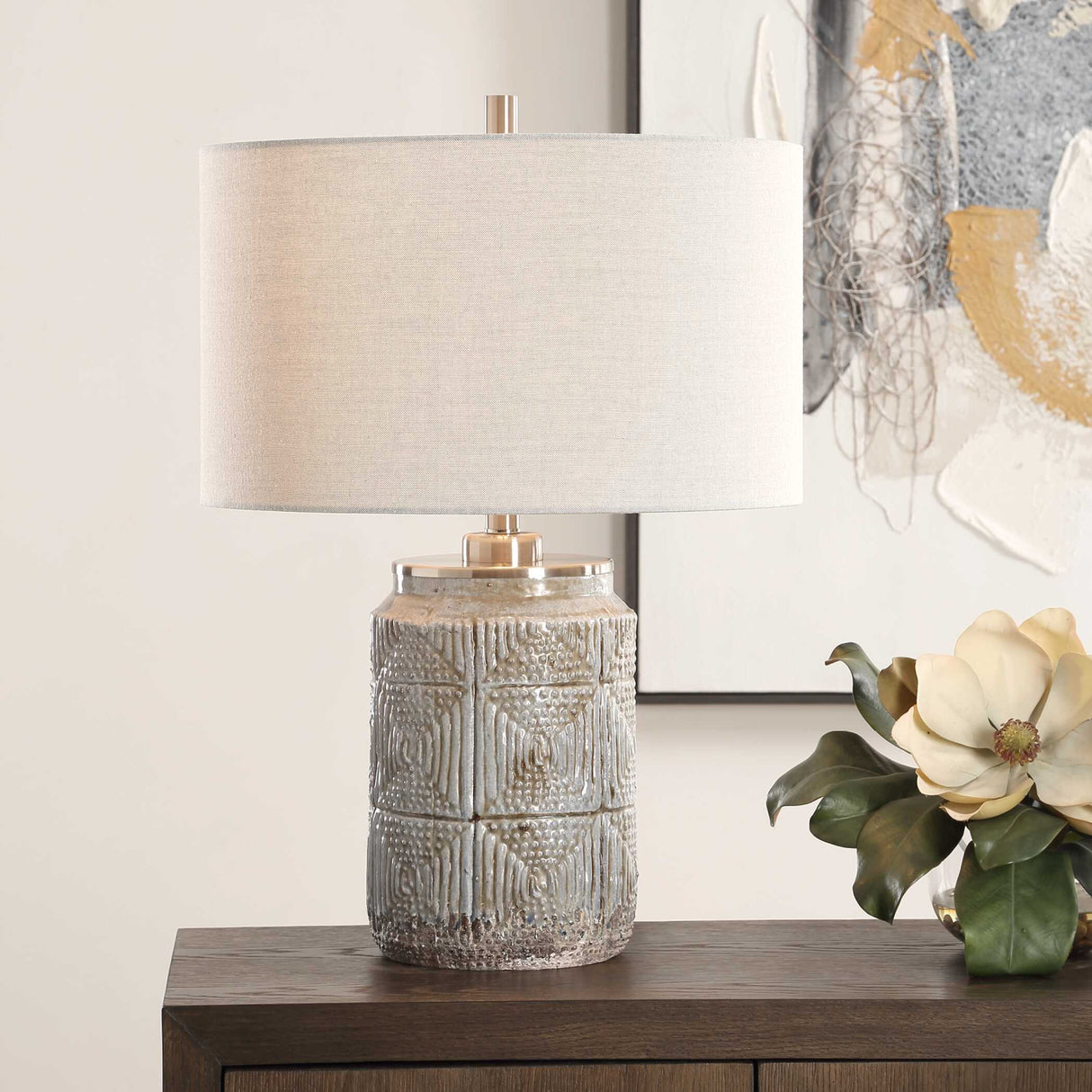 Etched Gray Ceramic Table Lamp | Oroa.com