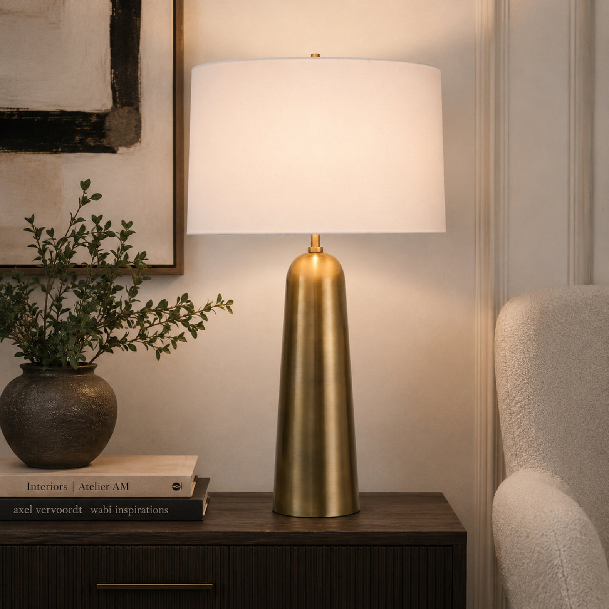 Antique Brass Cylindrical Table Lamp | Oroa.com