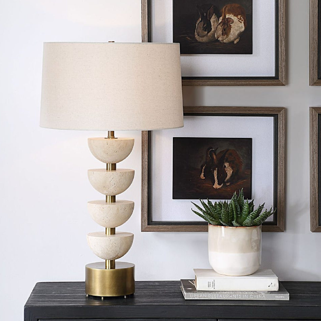 Stacked Travertine Table Lamp | Oroa.com
