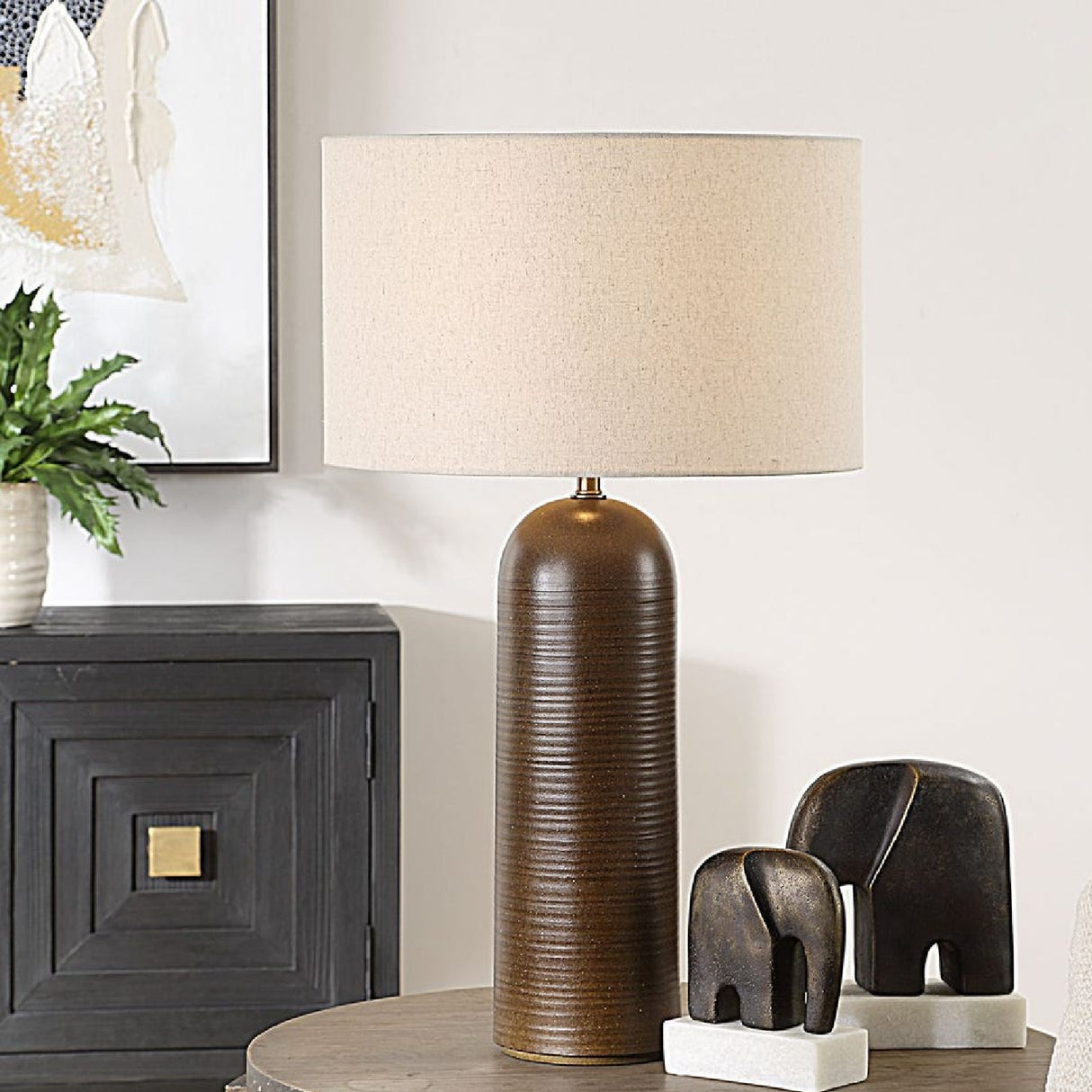 Ridged Brown Ceramic Table Lamp | Oroa.com