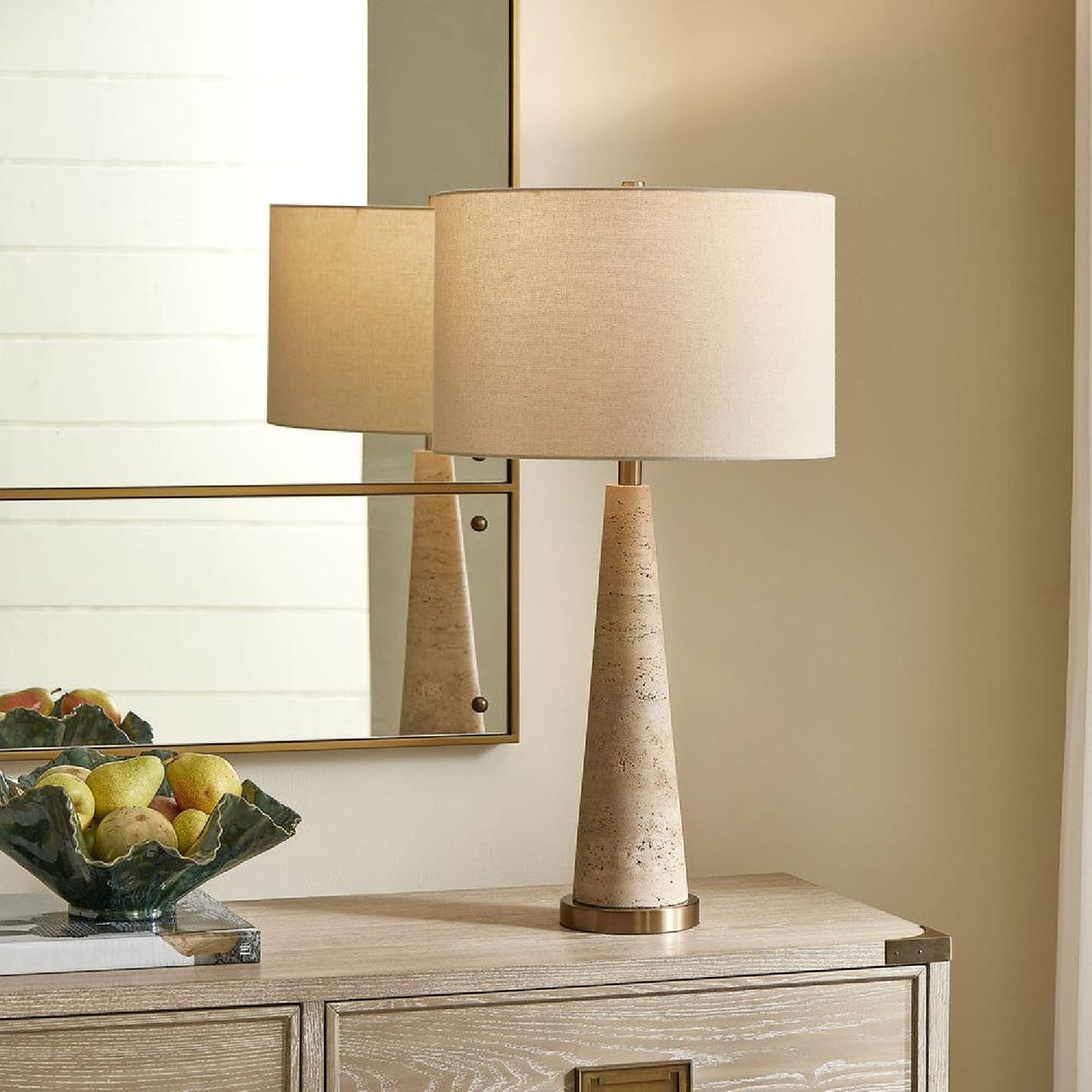 Tapered Beige Travertine Table Lamp | Oroa.com