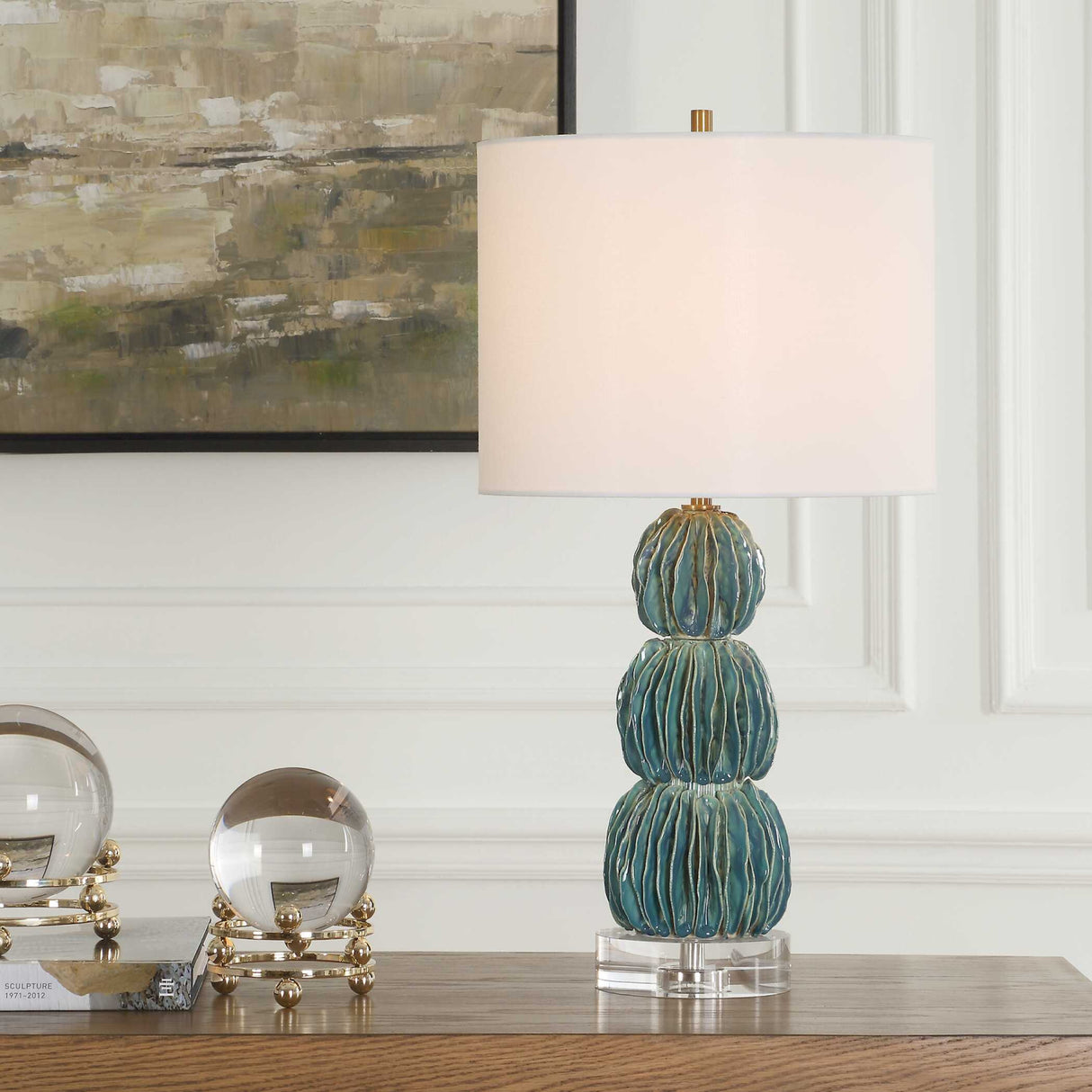 Stacked Teal Ceramic Table Lamp | Oroa.com