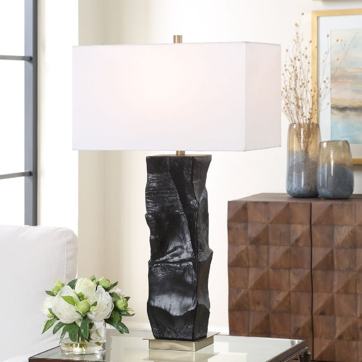 Organic-Shaped Black Ceramic Table Lamp | Oroa.com