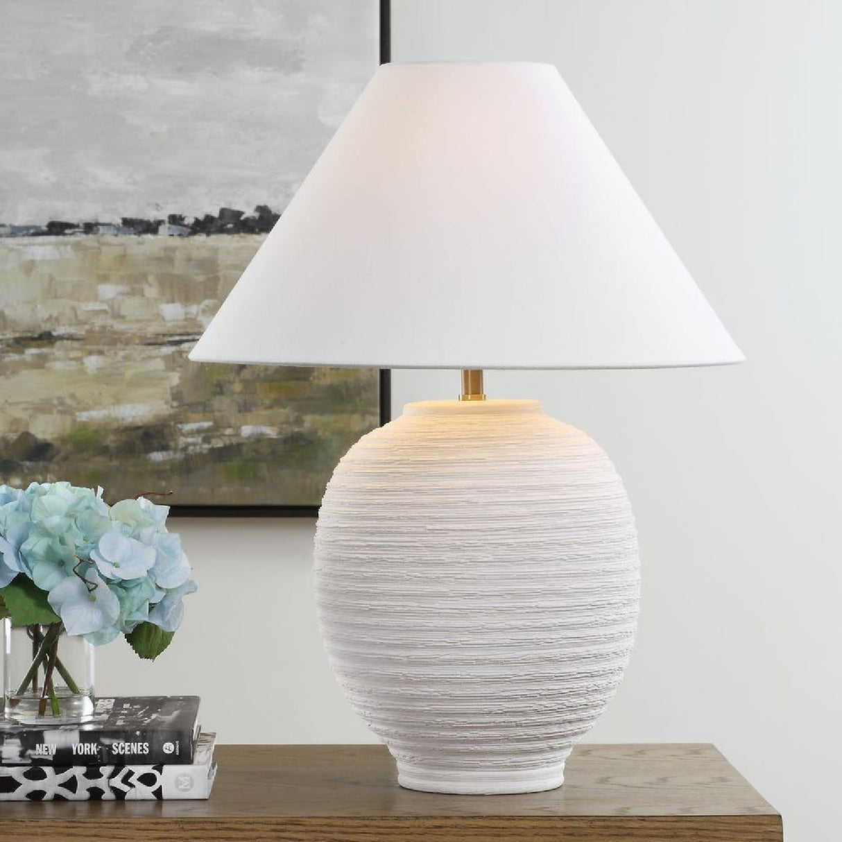 Ridged White Ceramic Table Lamp | Oroa.com