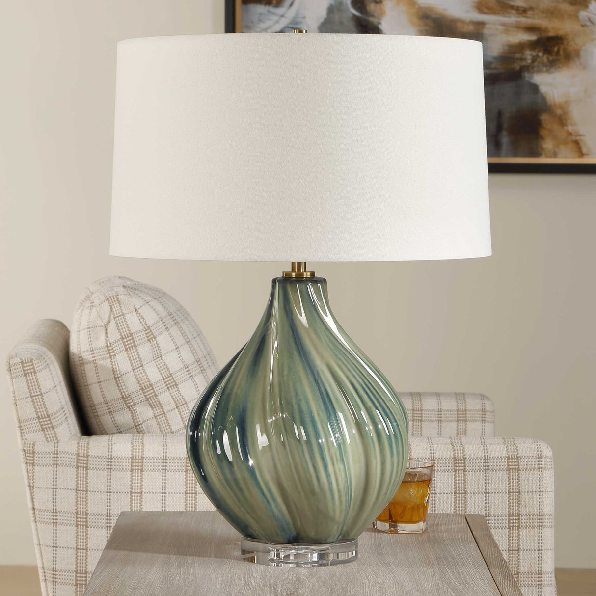 Swirled Green Ceramic Table Lamp | Oroa.com