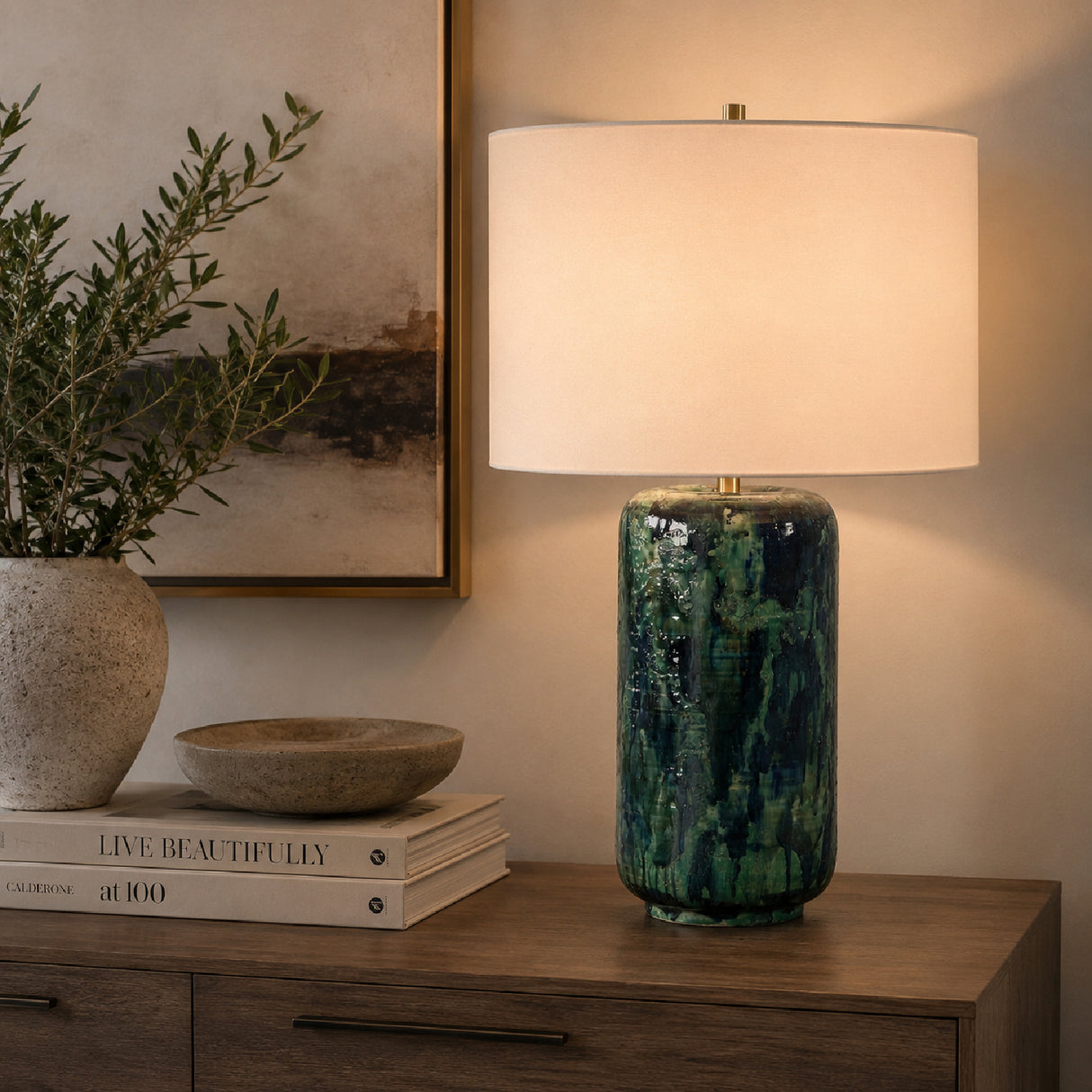 Glazed Cylindrical Ceramic Table Lamp | Oroa.com