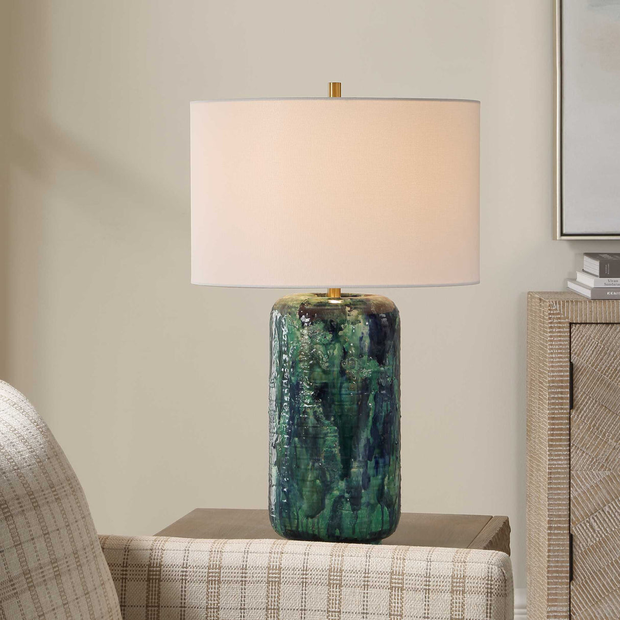 Glazed Cylindrical Ceramic Table Lamp | Oroa.com