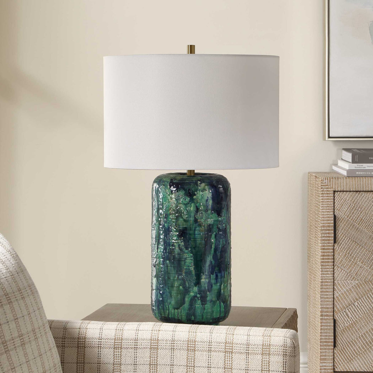 Glazed Cylindrical Ceramic Table Lamp | Oroa.com