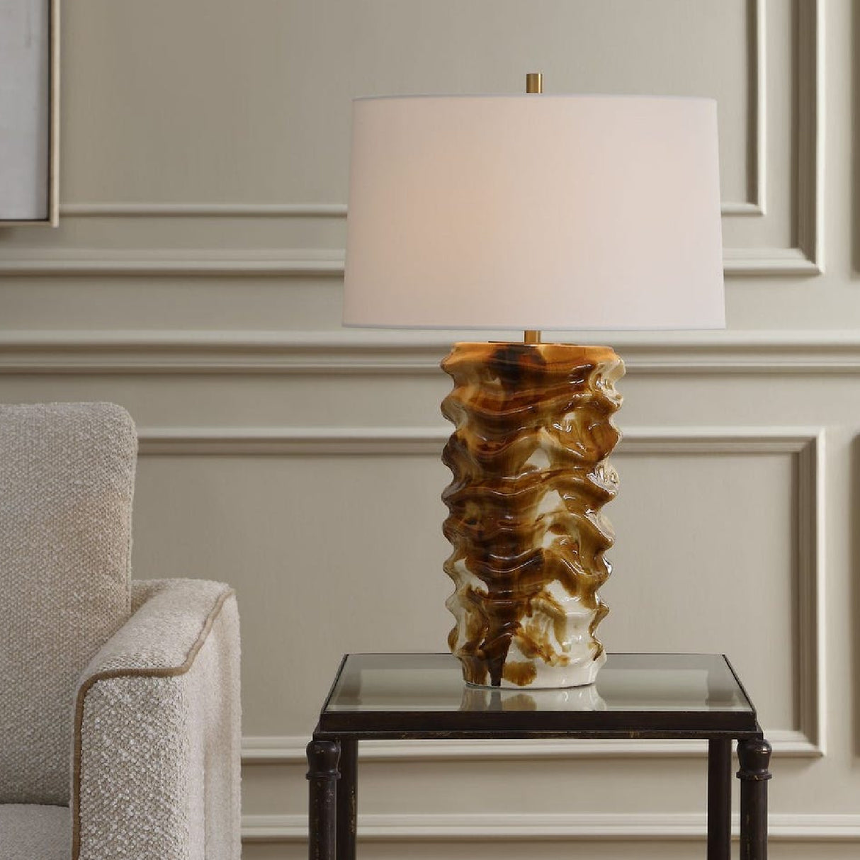 Rippled Brown Ceramic Table Lamp | Oroa.com