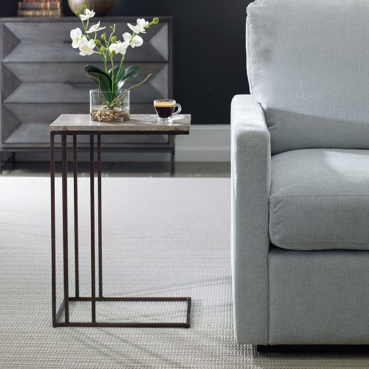 Travertine Pull-Up Accent Table | Oroa.com