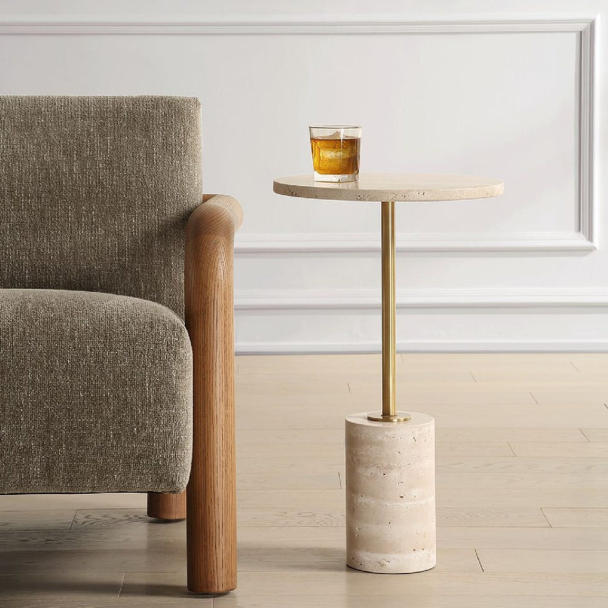 Travertine Round Accent Table | Oroa.com