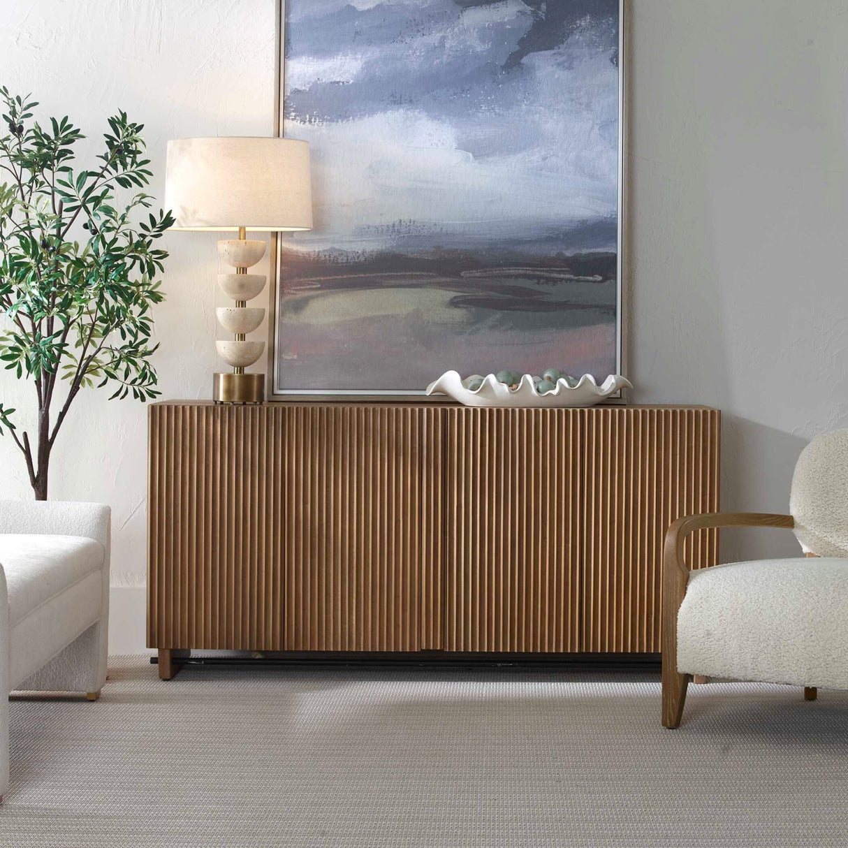 Fluted Wood 4-Door Cabinet | Oroa.com