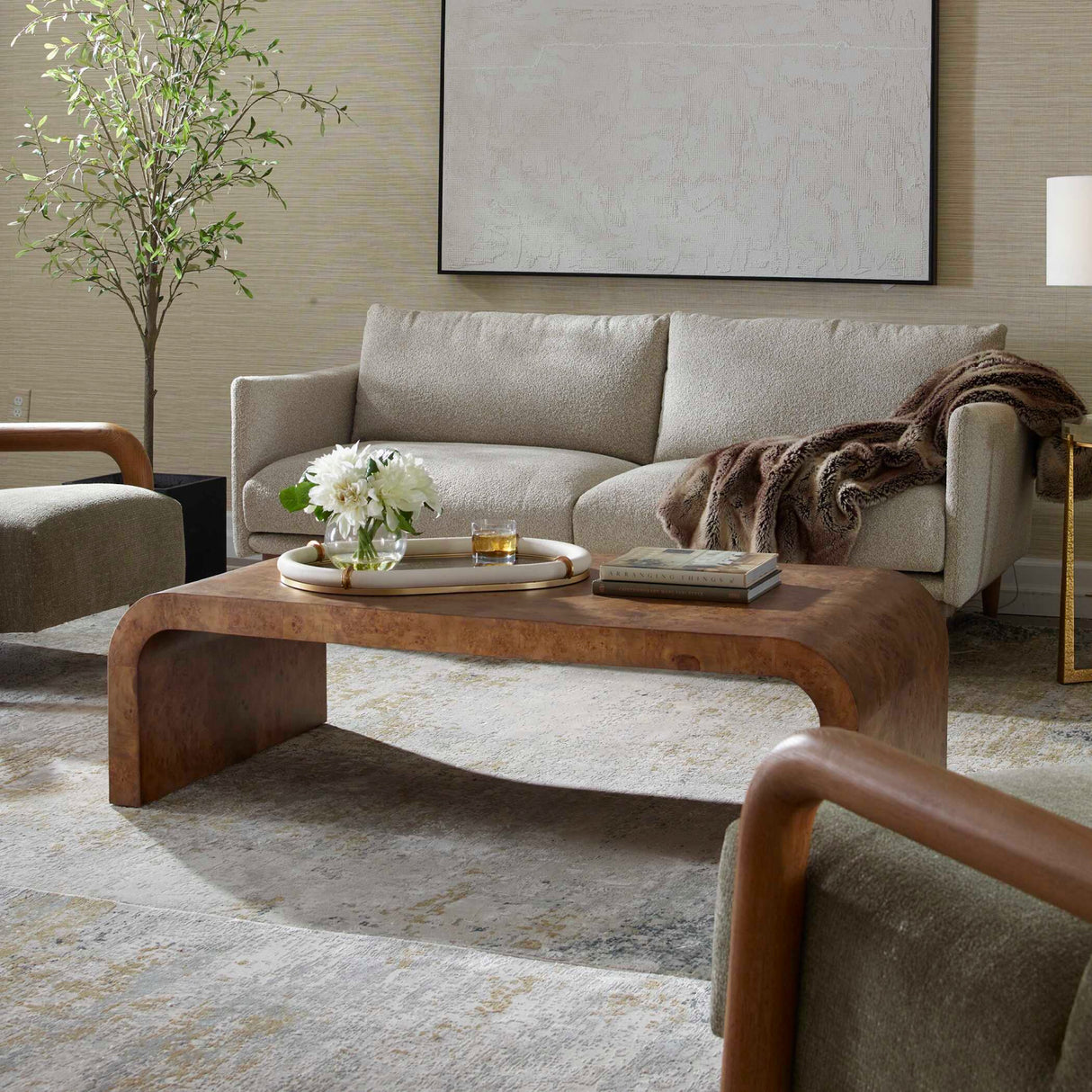 Burl Veneer Curved Coffee Table | Oroa.com