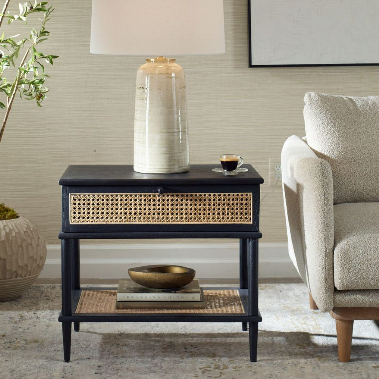 Rattan Cane 1-Drawer Side Table | Oroa.com