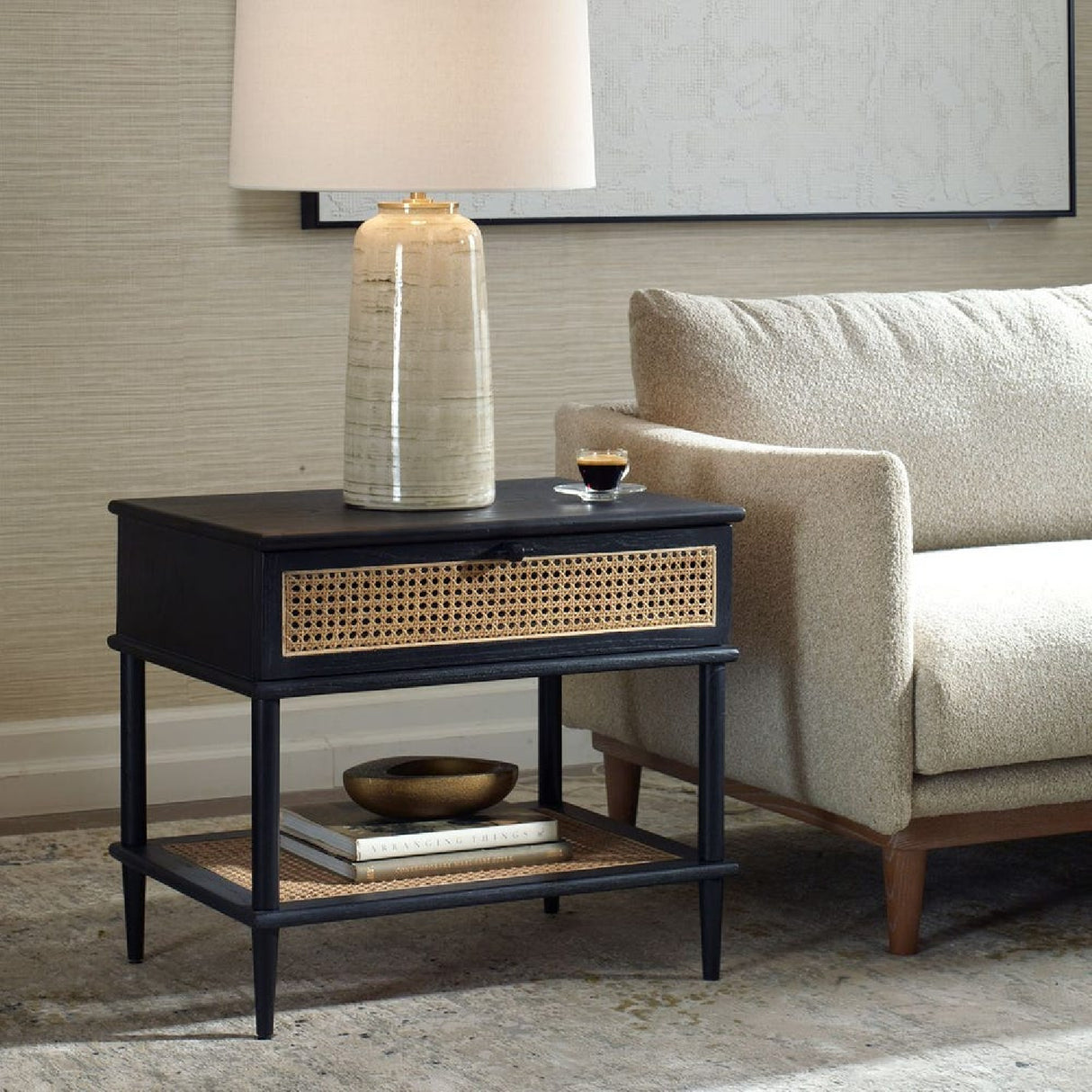 Rattan Cane 1-Drawer Side Table | Oroa.com