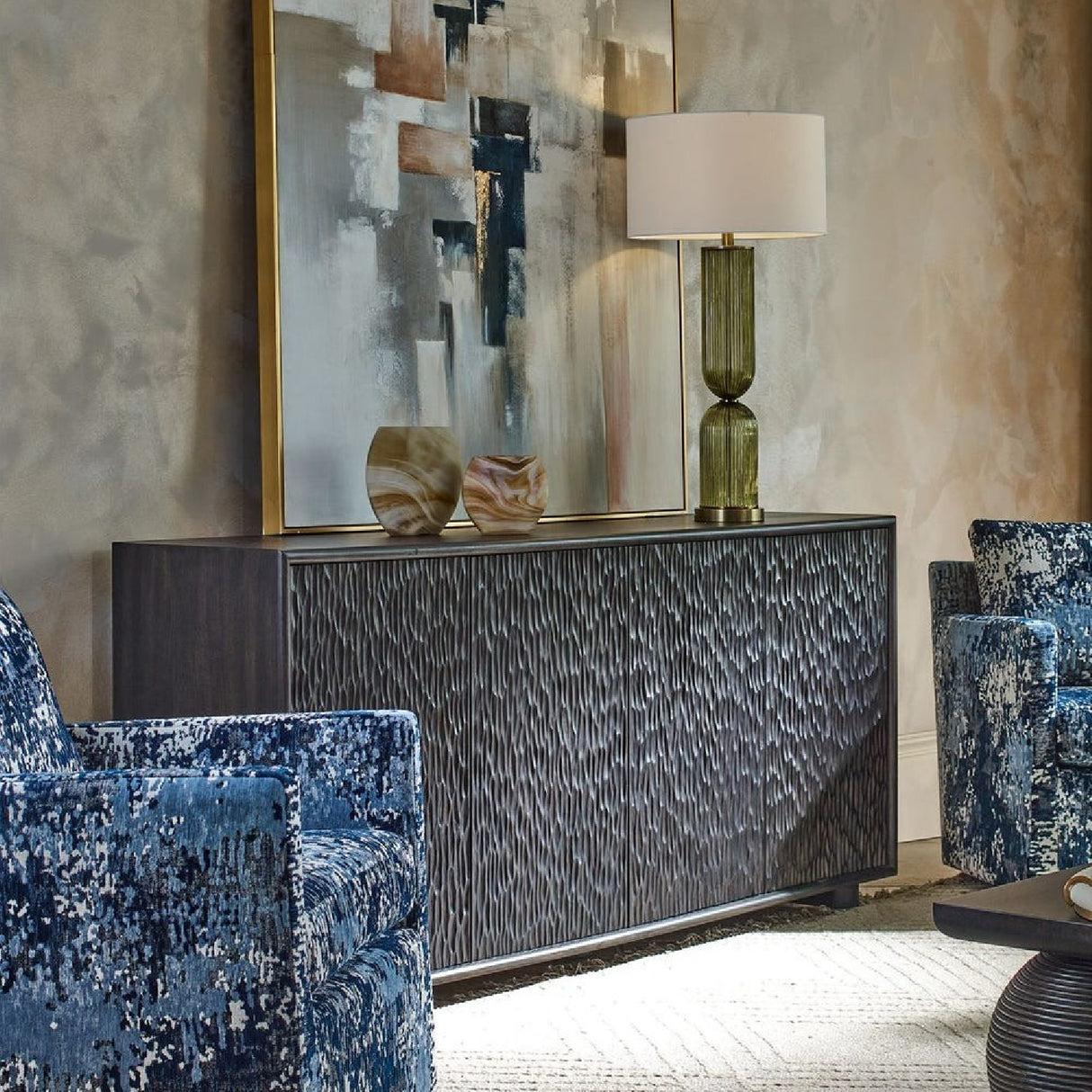 Black Chiseled 4-Door Cabinet | Oroa.com