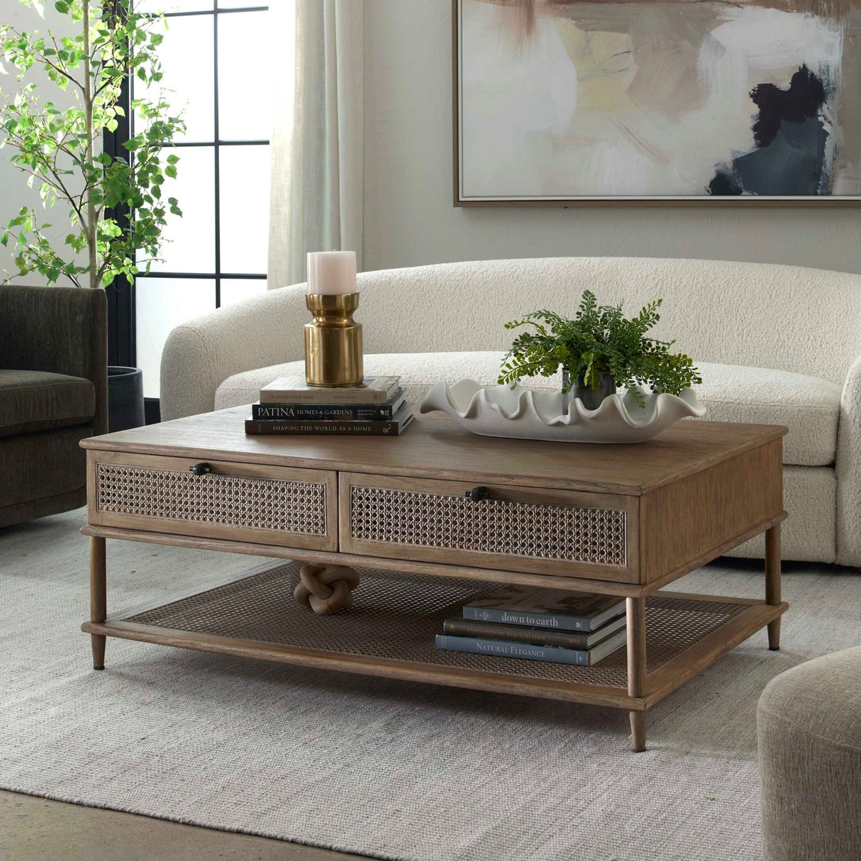 2-Drawer Rattan Cane Coffee Table | Oroa.com